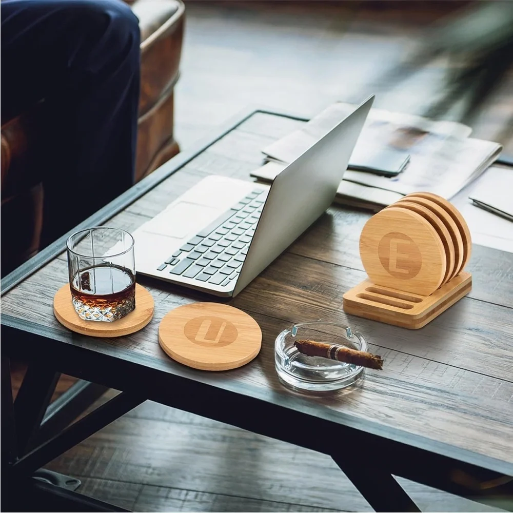 Bamboo Coaster Set with Holder